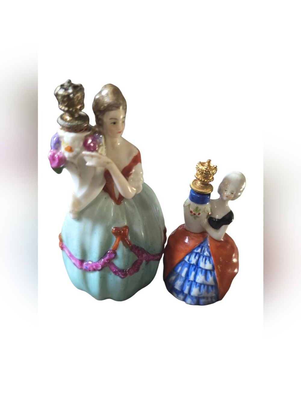 Antique Porcelain Victoriangʻ Lady Figurine Decorative Perfume Bottle Set Of 2